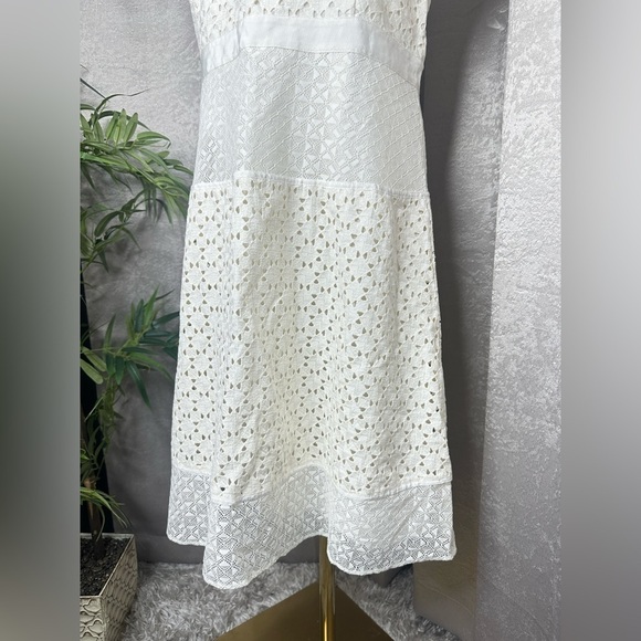 NWT Banana Republic Short Sleeve Eyelet Midi Dress Ivory Sz 14 - Picture 5 of 11